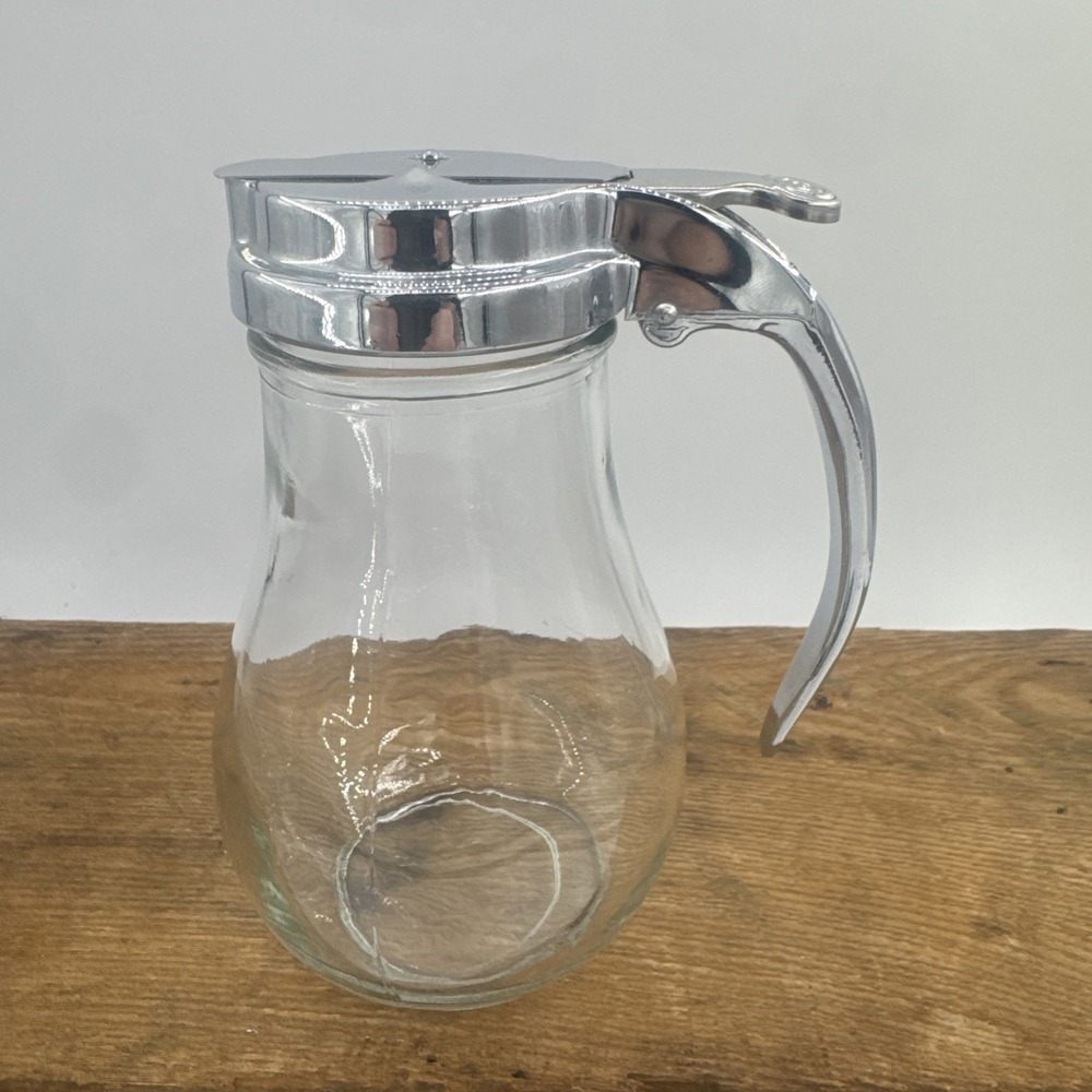 Vintage Dripcut Pancake Syrup‎ Glass Dispenser Metal Chrome Handle 214 Made USA